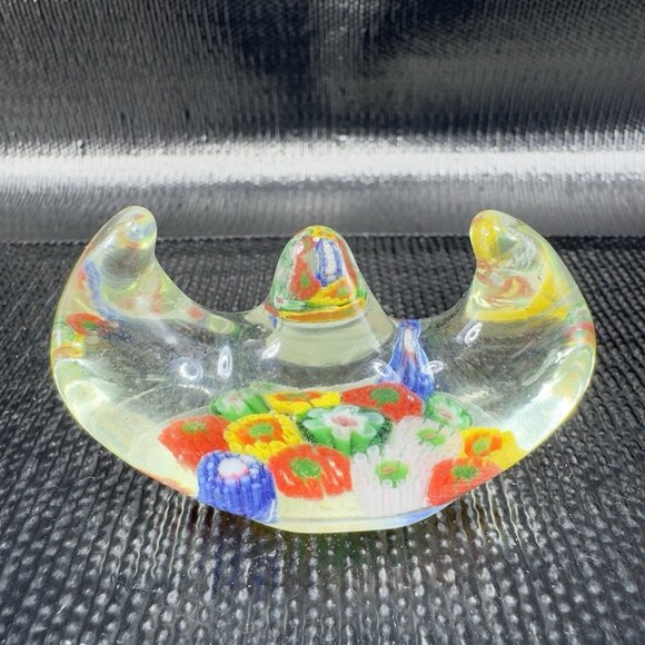 Vintage Chinese Art Glass Holder Brush Pen Holder Millefiori Glass Figurine VTG - Picture 1 of 9